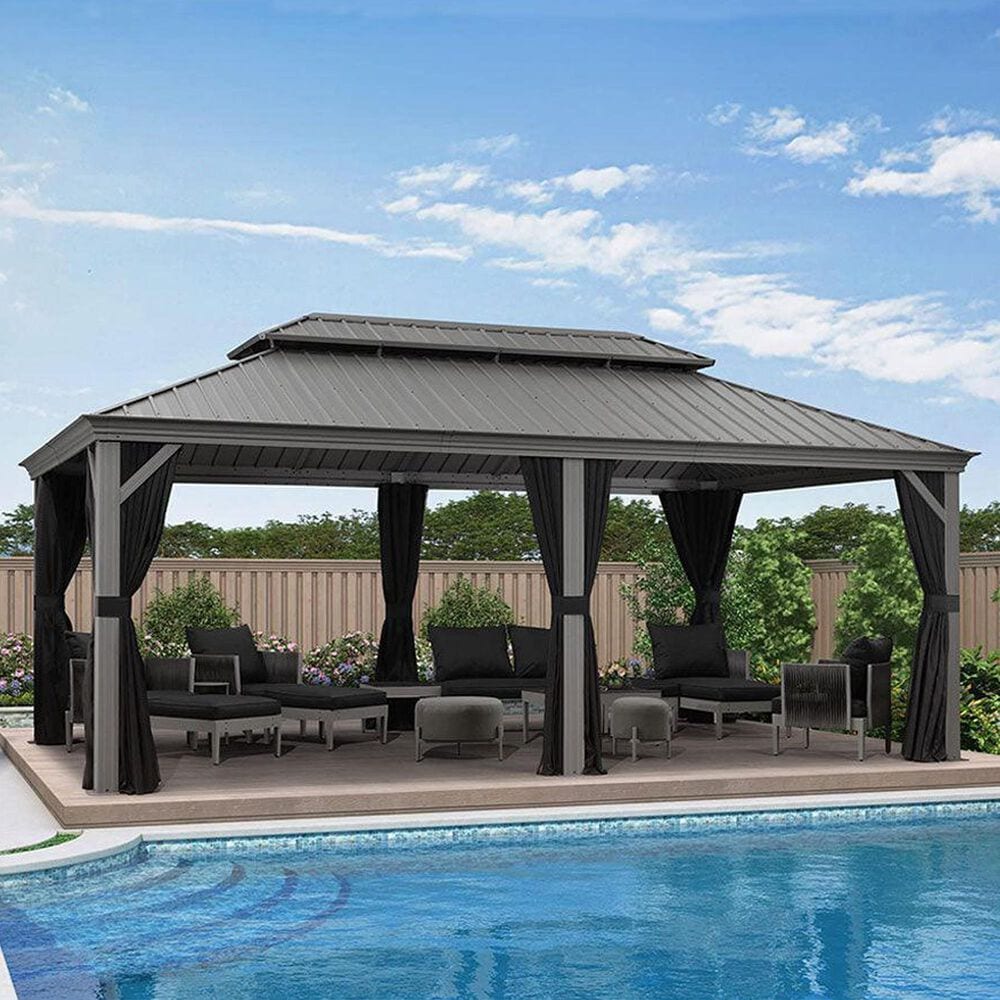 HOMLUX 12'X20' Hardtop gazebo with double roof in Bronze in Gray, , large