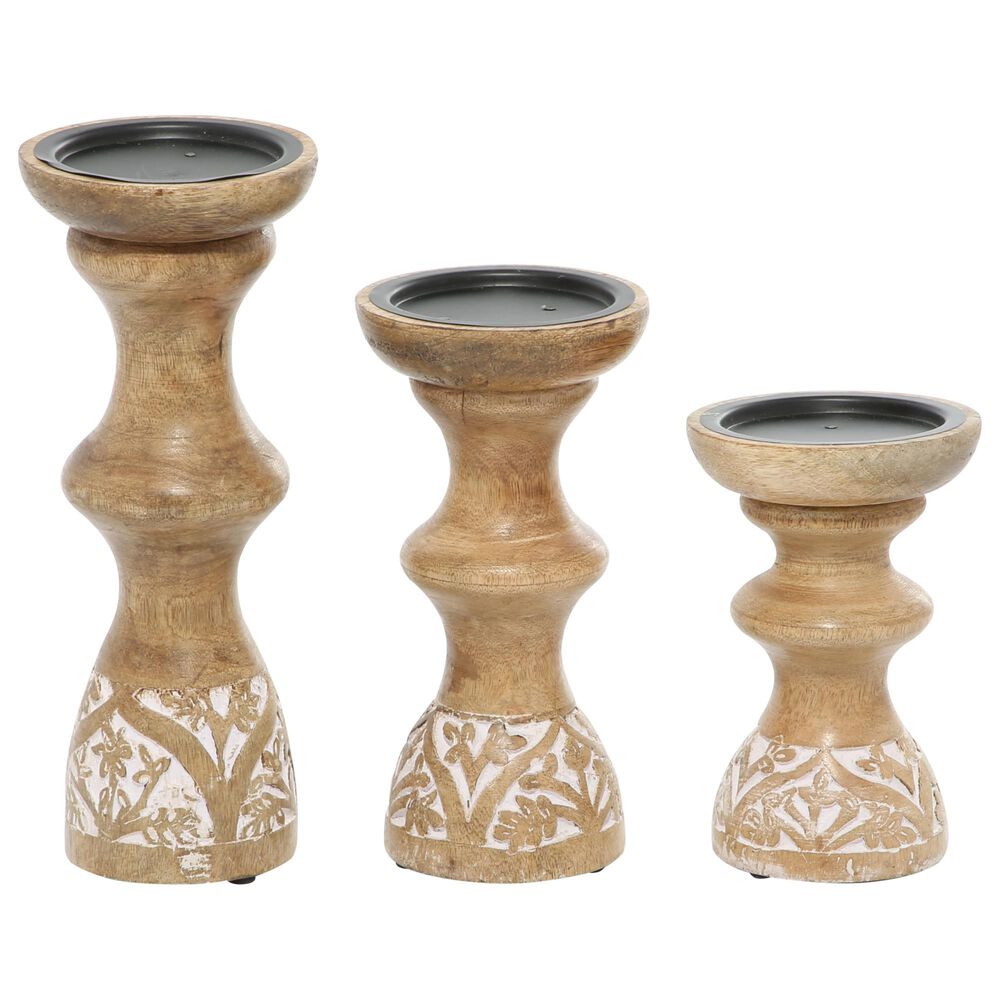 Maple and Jade Assorted Candleholder in Light Brown and White (Set of 3), , large