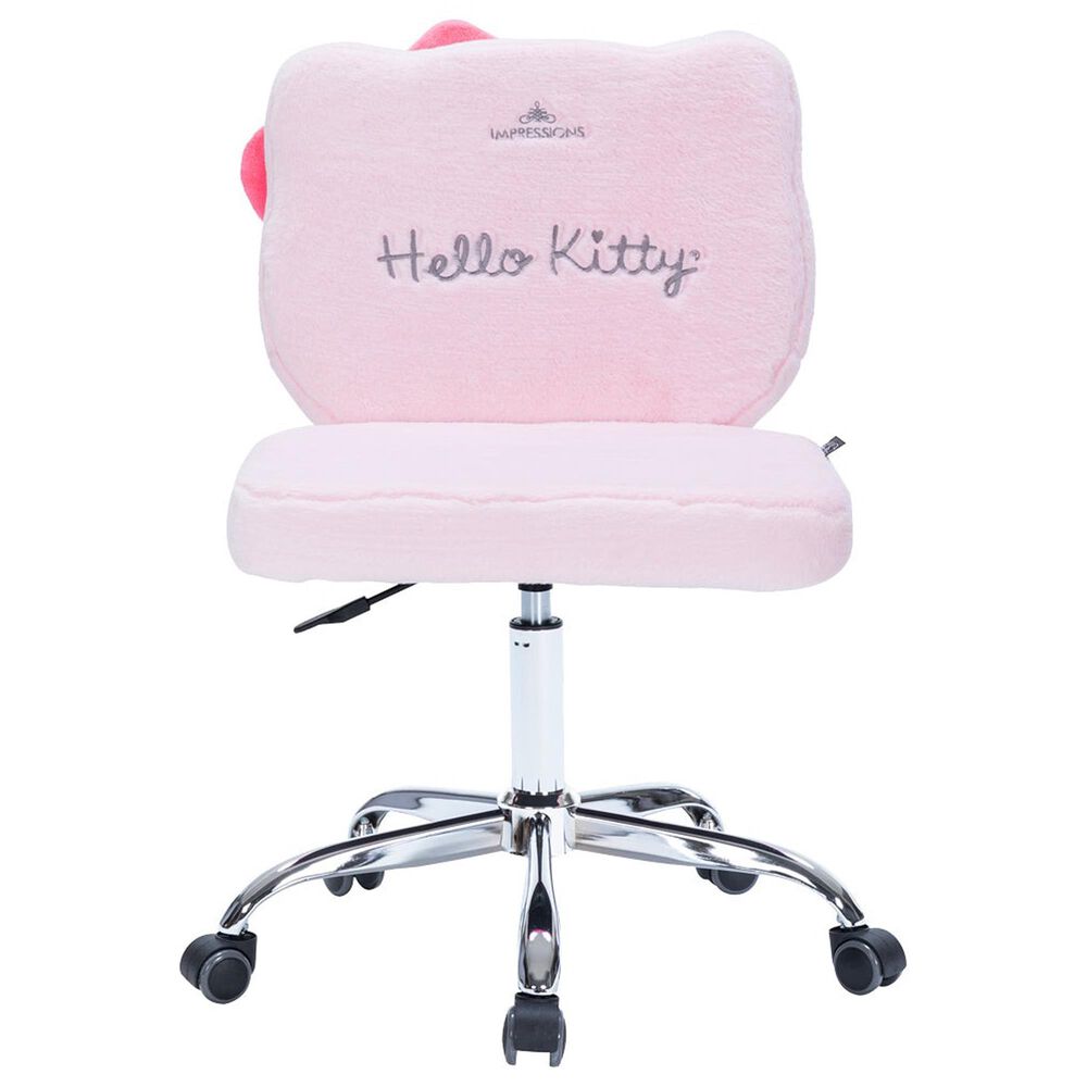 Impressions Vanity Hello Kitty Teddy Fur Swivel Vanity Chair in Silver, , large