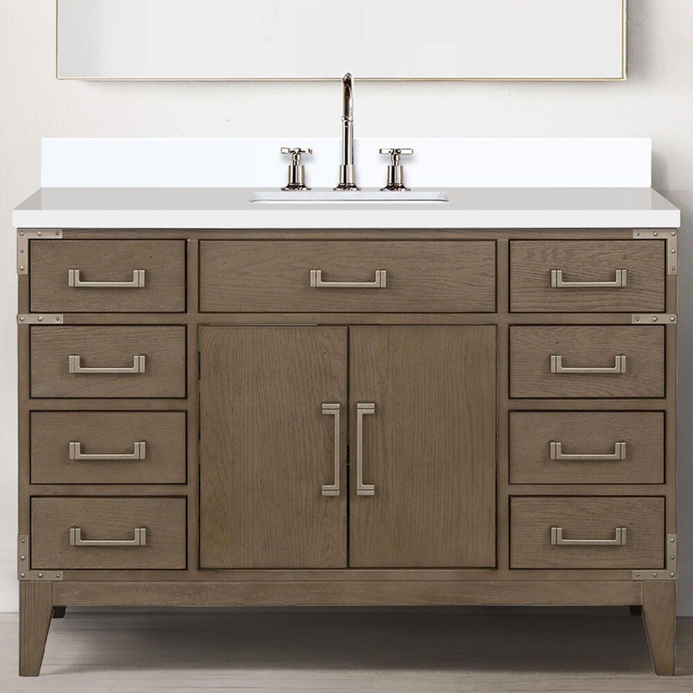 Lexora Home Laurel 48&quot; Single Bathroom Vanity in Grey Oak with White Quartz Top and Rectangular Sink, , large
