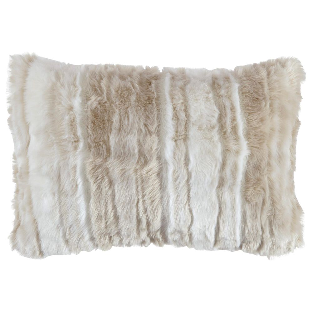 Signature Design by Ashley Amoret 16" x 23" Throw Pillow in Tan and Cream Faux Fur, , large