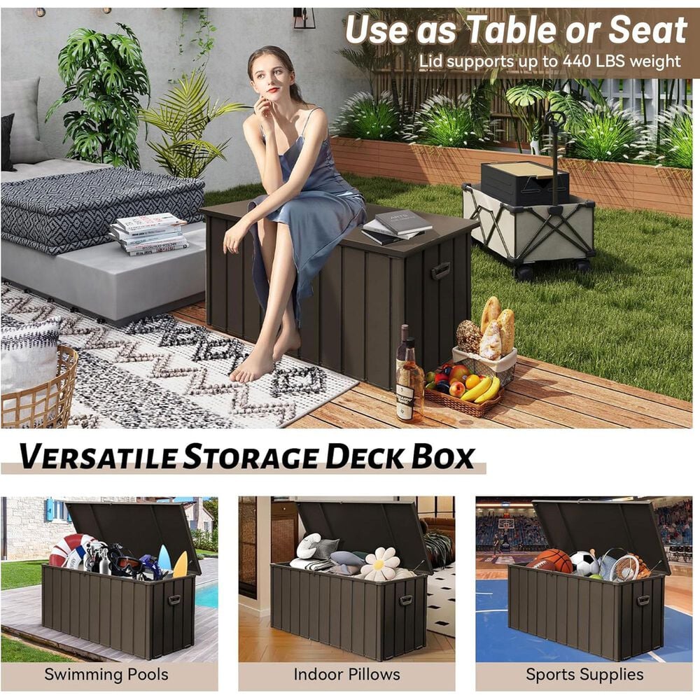 Hearth and Haven 190-Gallon Outdoor Storage Deck Box with Hydraulic Piston in Dark Brown, , large