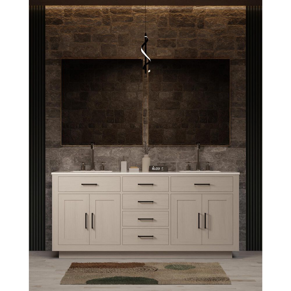 Lexora Home Abbey 72&quot; Double Bathroom Vanity in White Oak with 2 cm White Cultured Marble Top and Rectangular Sinks, , large