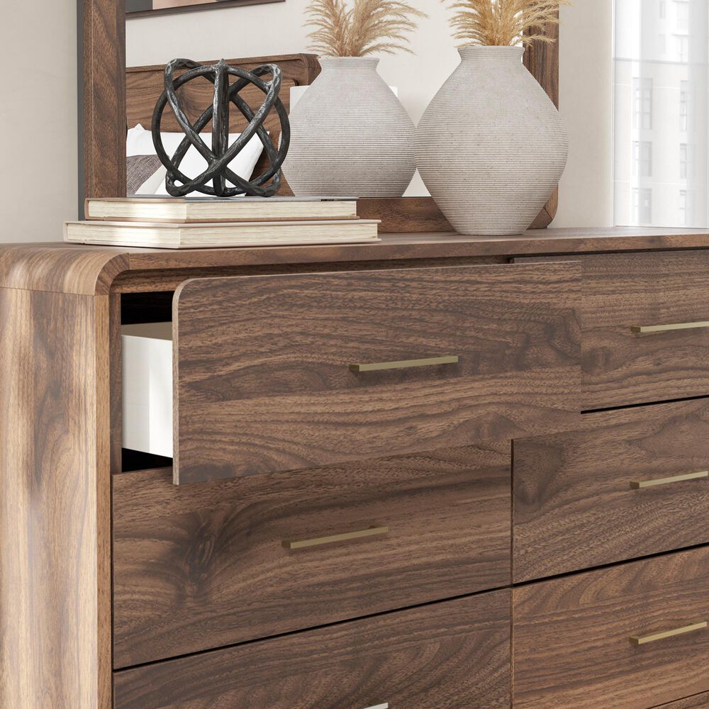 Ashley Fortlorn 6-Drawer Dresser and Mirror in Walnut Brown, , large