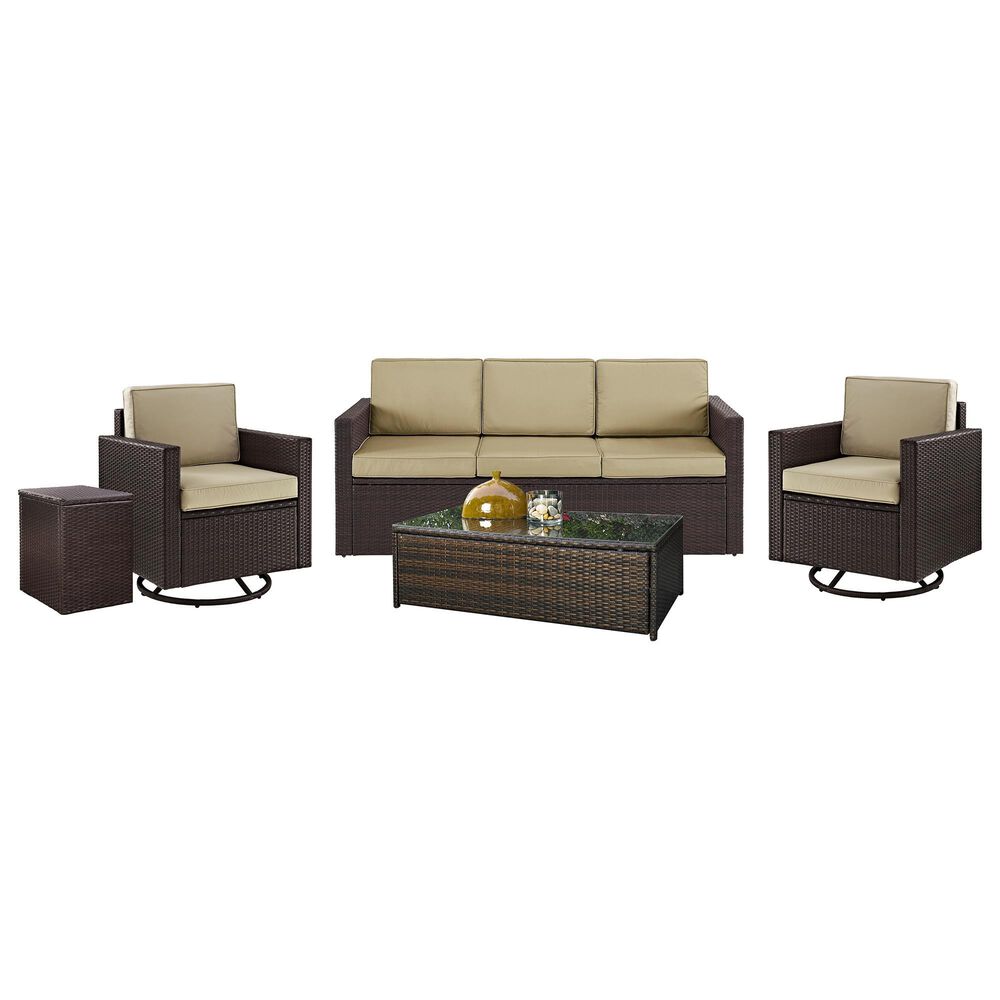 Crosley Furniture Palm Harbor 5-Piece Outdoor Wicker Sofa Set in Sand, , large
