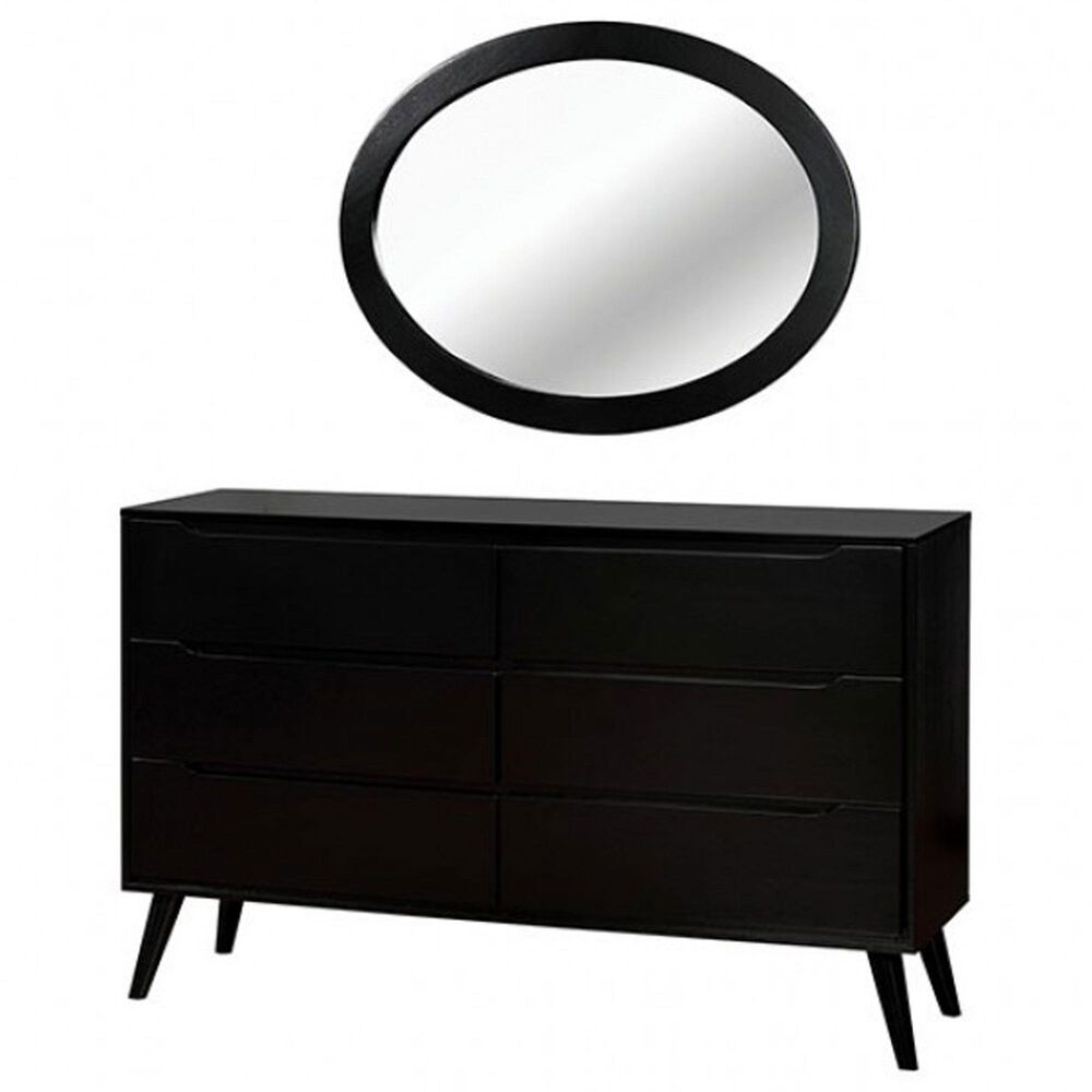 Furniture of America Lennart 6-Drawer Dresser and Oval Mirror in Black, , large