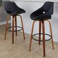 LumiSource Fabrico 30" Swivel Fixed-Height Bar Stool with Black Faux Leather Upholstery in Black and Walnut (Set of 2), , large