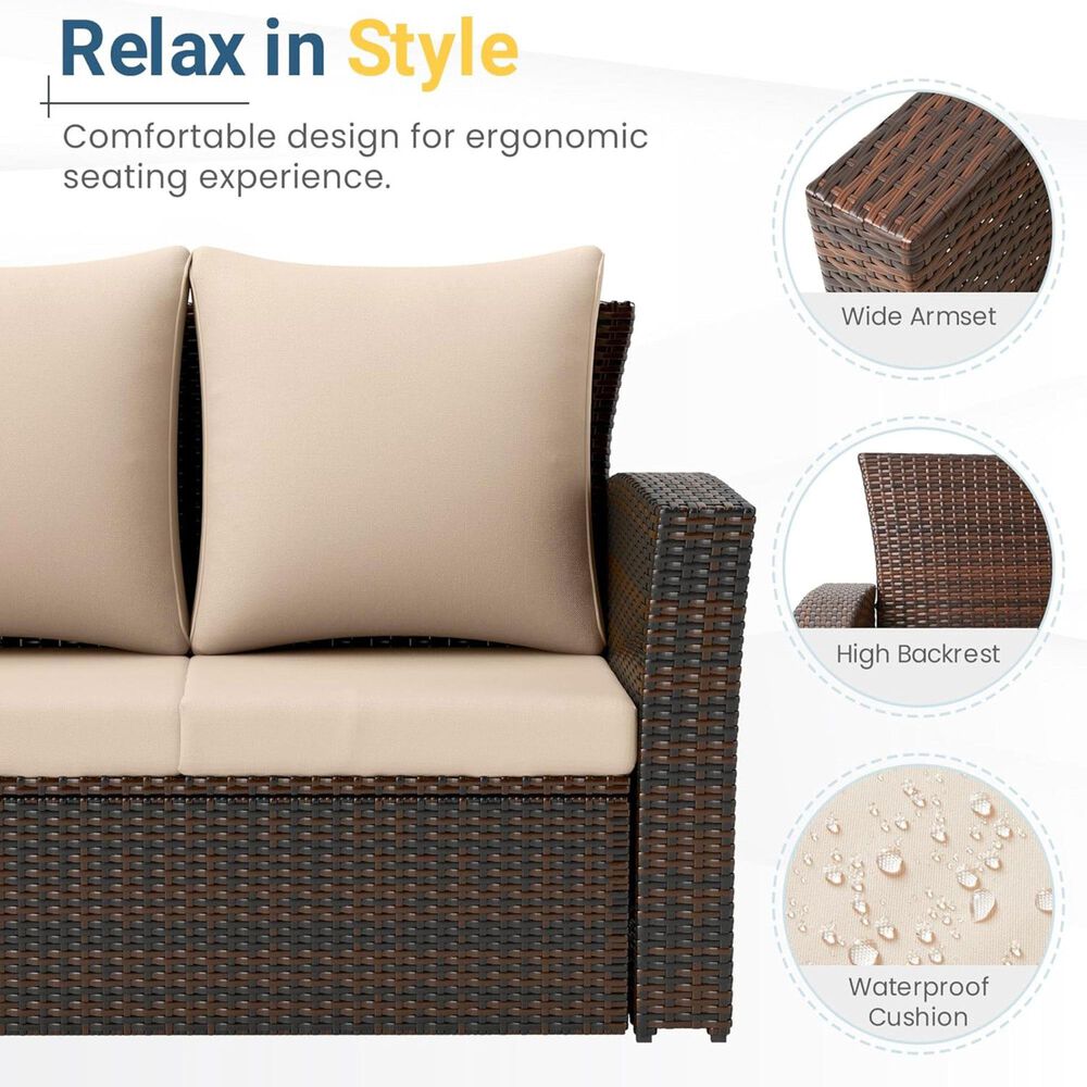 Hearth and Haven Outdoor Sofa with Black Wicker Frame in Beige, , large