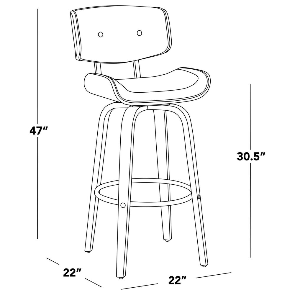 LumiSource Lombardi 30" Swivel Barstool with Cream Faux Leather Upholstery in Walnut and Black (Set of 2), , large