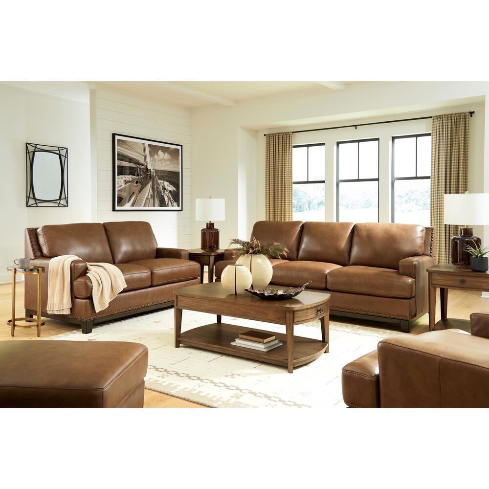 Ashley Saonara Stationary Sofa and Loveseat Set in Amber, , large