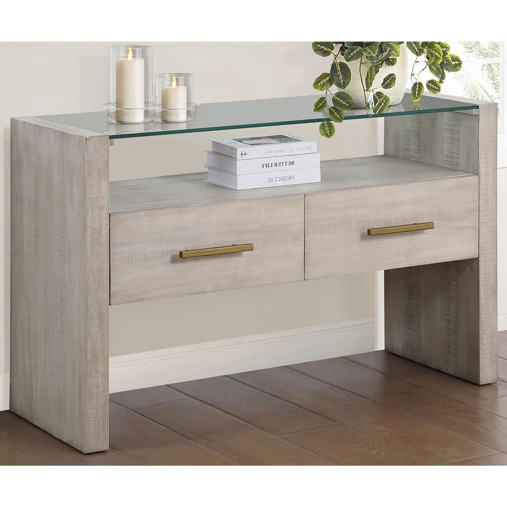 Steve Silver Garland Sofa Table in Washed Parchment and Clear, , large