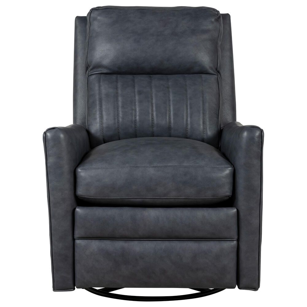 Bradington-Young Leather Swivel Glider Manual Recliner in Blue, , large