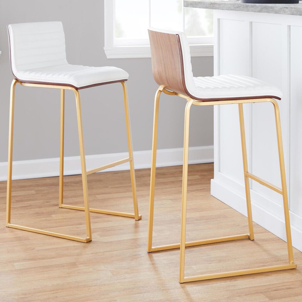 LumiSource Mason Mara Barstool with White Cushion in Gold and Walnut (Set of 2), , large