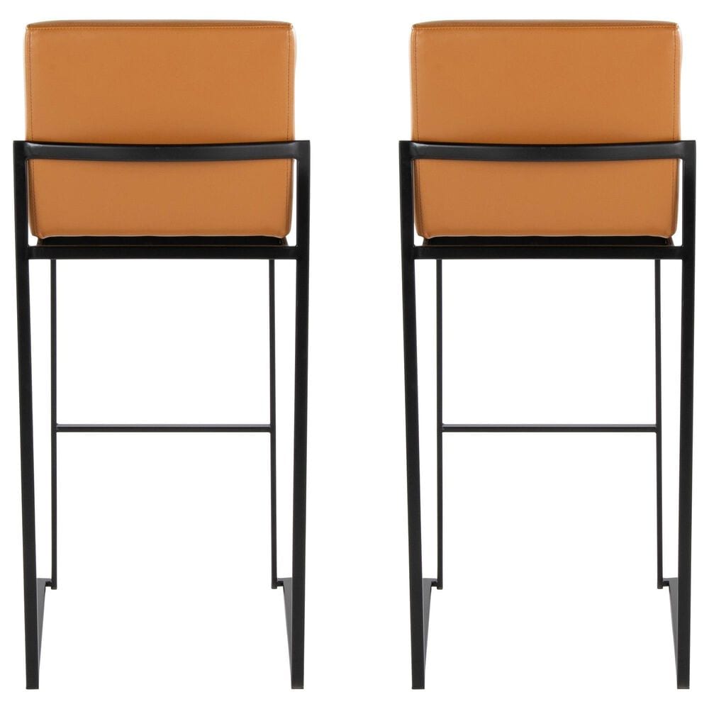 Lumisource Fuji High Back Barstool with Camel Faux Leather in Black &#40;Set of 2&#41;, , large