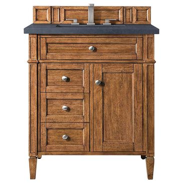 James Martin Vanities Brittany 30" Single Bathroom Vanity in Saddle Brown with 3 cm Charcoal Soapstone Quartz Top and Rectangular Sink, , large