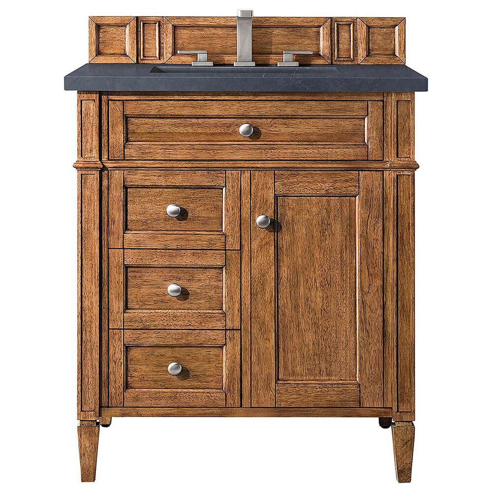 James Martin Vanities Brittany 30" Single Bathroom Vanity in Saddle Brown with 3 cm Charcoal Soapstone Quartz Top and Rectangular Sink, , large