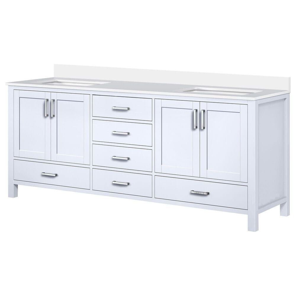 Lexora Home Jacques 80" Double Bathroom Vanity in White with 2 cm White Cultured Marble Top and Rectangular Sinks, , large