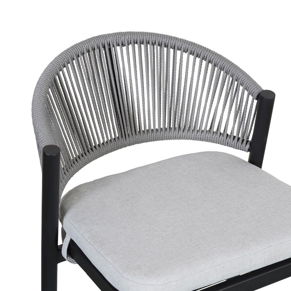 Hearth and Haven 26" Outdoor Counter Stool with Matte Black Frame in Light Gray (Set of 2), , large