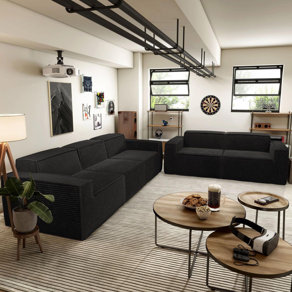 Furniture of America Facil 5-Piece Modular Track Arm Sofa Set in Black, , large