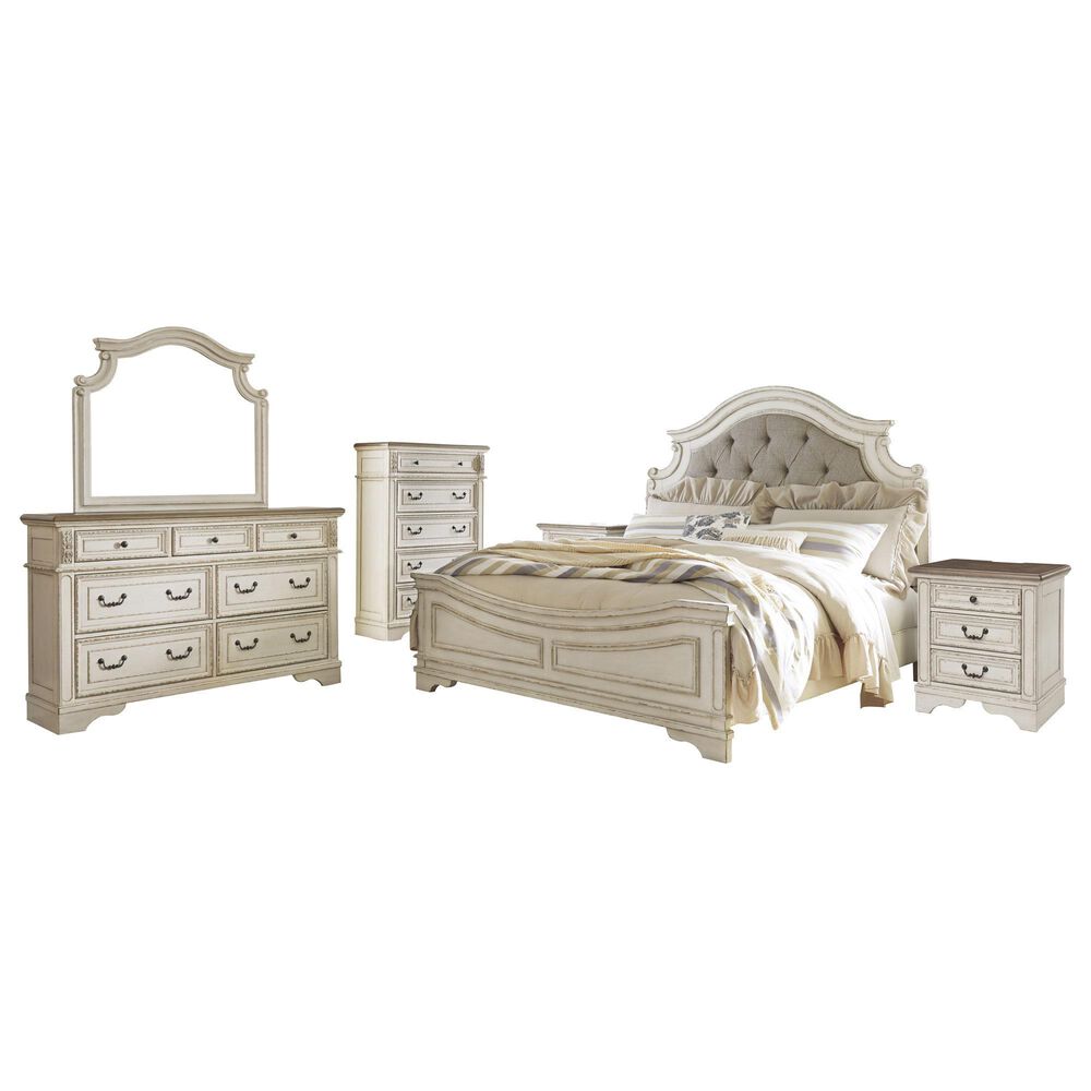 Ashley Realyn 5-Piece King Bedroom Set in Chipped White and Distressed, , large