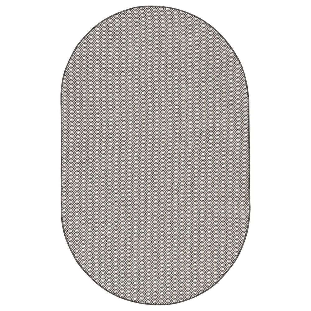 Nourison Courtyard Ivory and Charcoal 5&#39; x 8&#39; Oval Indoor/Outdoor Area Rug, , large