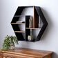 Maple and Jade 30" Hexagon Wall Shelf in Matte Black and Varnished Brown, , large