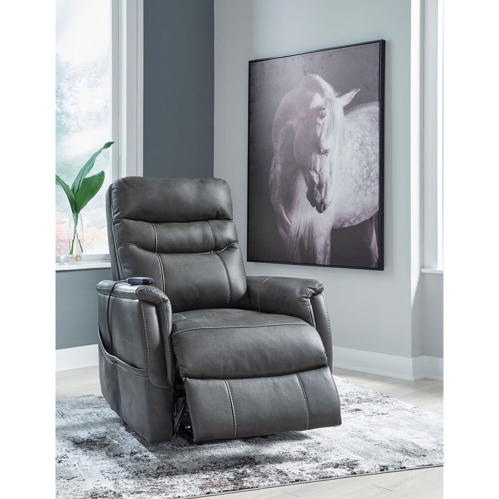 Ashley Strawbill Power Lift Recliner in Shadow, , large