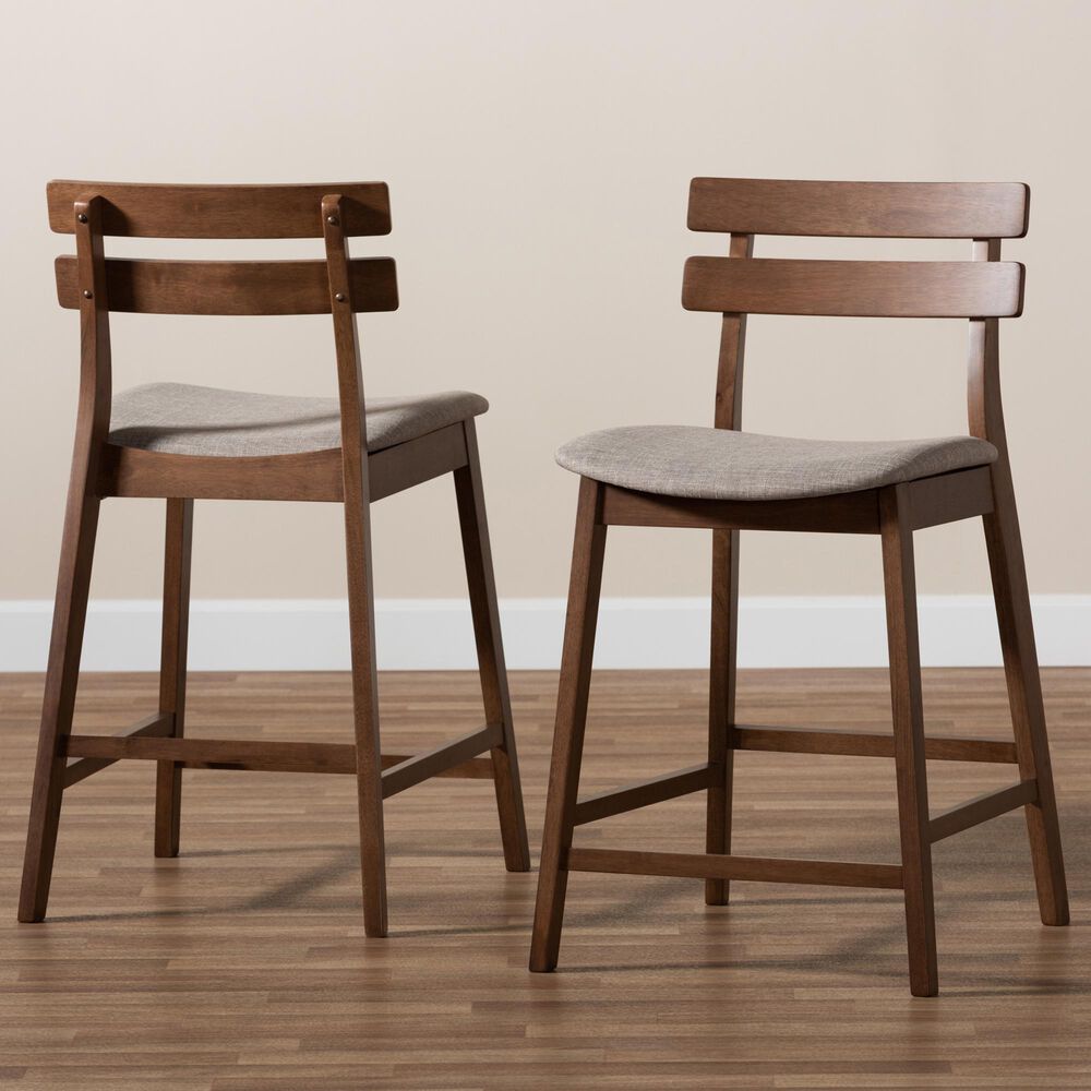 Baxton Studio Larine Counter Stool in Light Gray/Walnut (Set of 2), , large