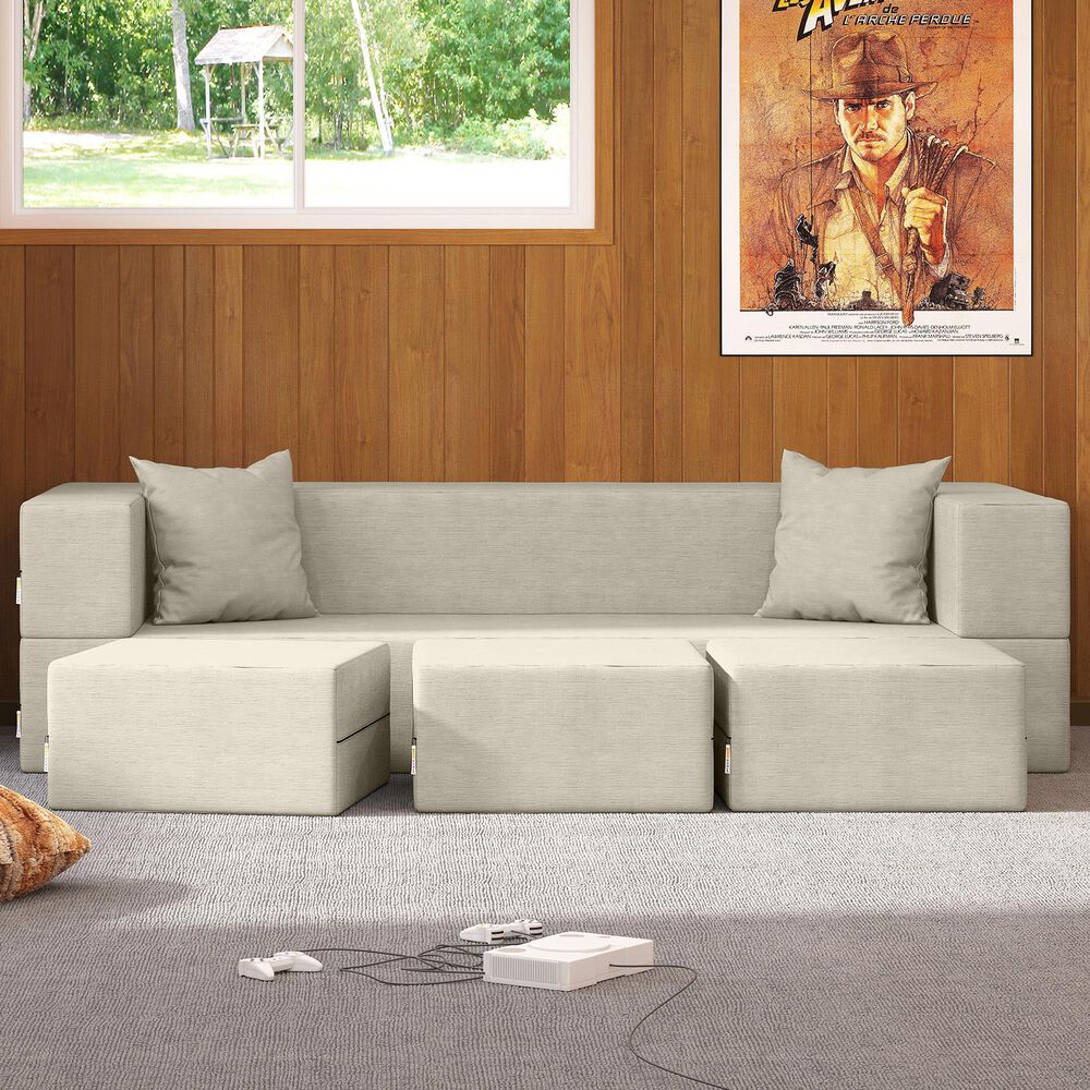 Jaxx Zipline 3-Piece Stationary Convertible Sleeper Sofa in Ivory Velvet, , large