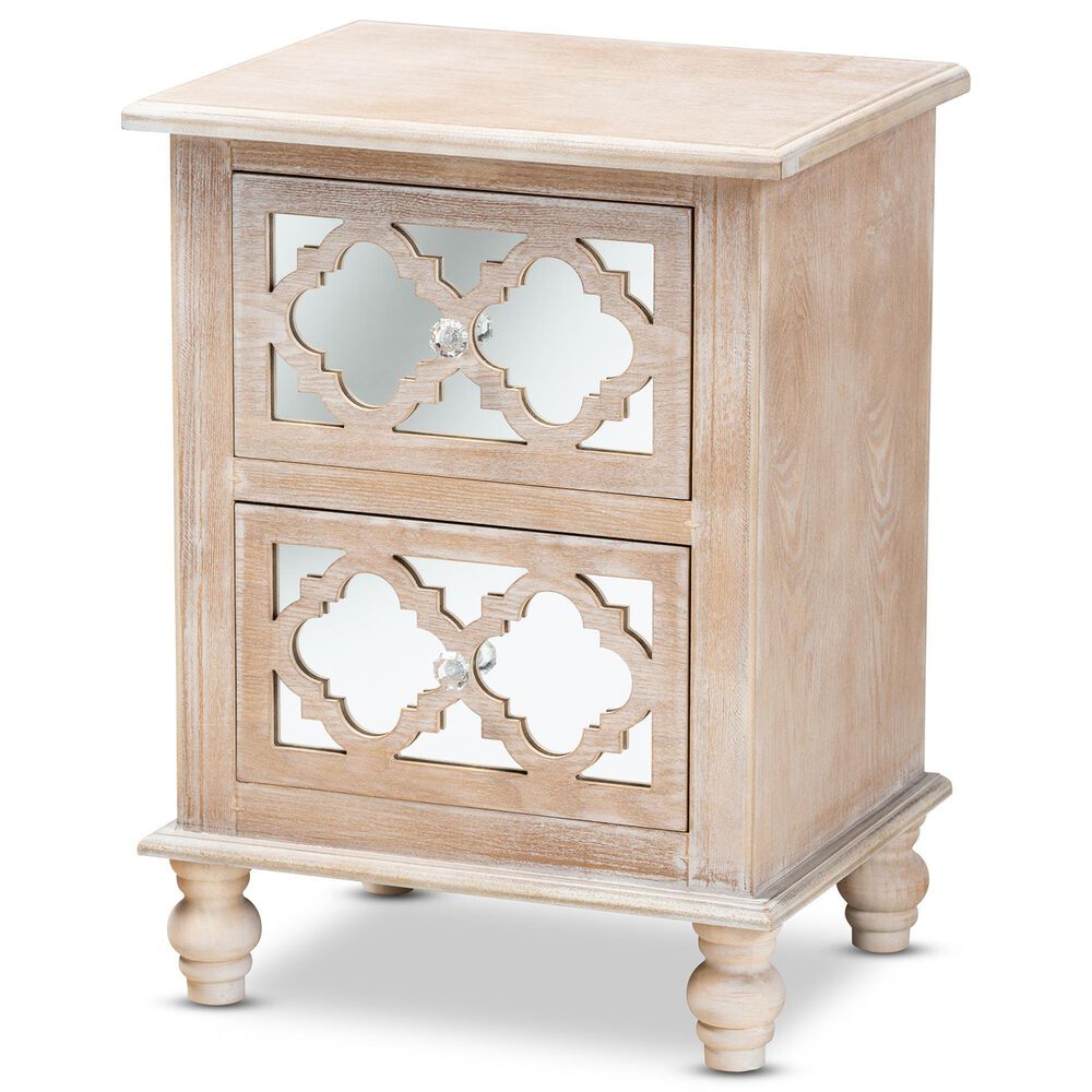 Baxton Studio Celia 2-Drawer Nightstand in Natural/Mirror, , large