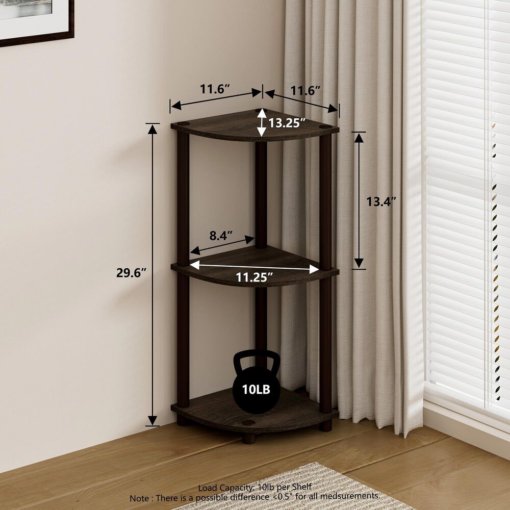 HOMLUX Turn-N-Tube 3-Tier Corner Bookshelf in Walnut and Brown, , large