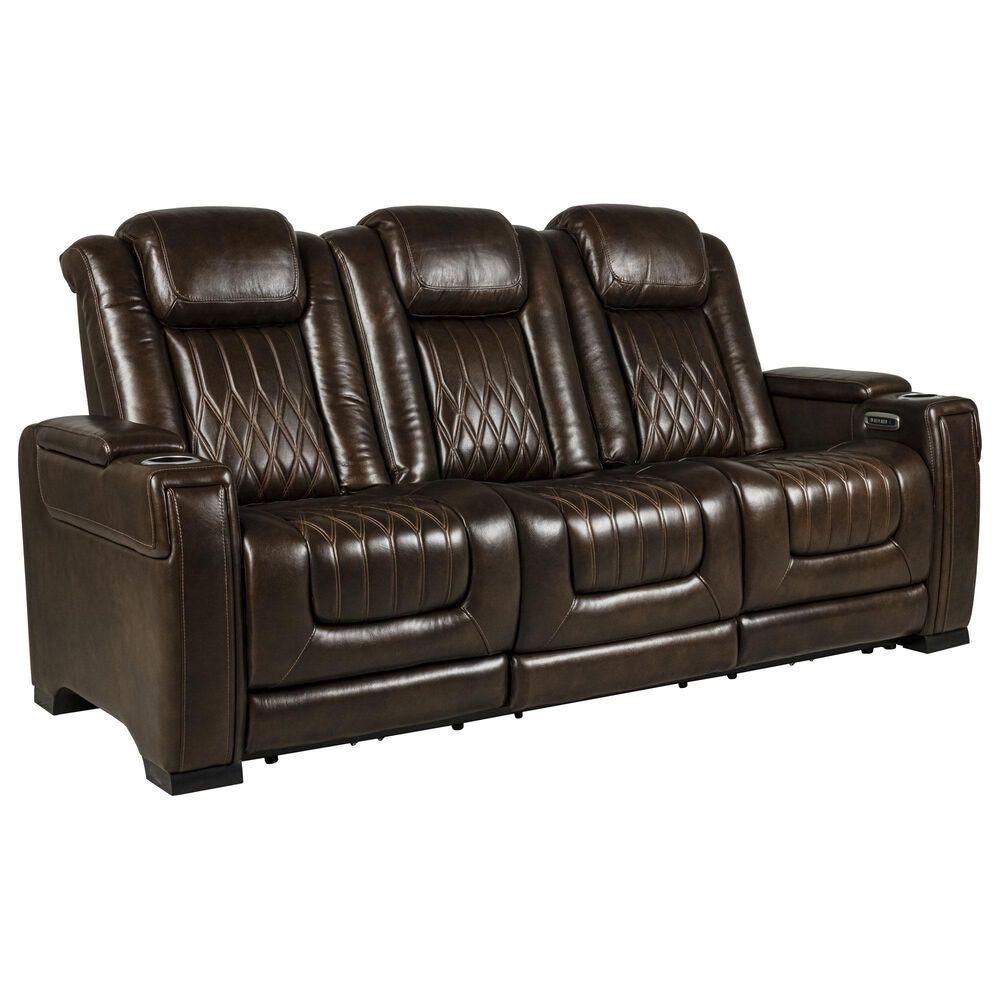Frankfurt Furniture Leather Power Reclining Sofa with Power Headrest in Brown, , large