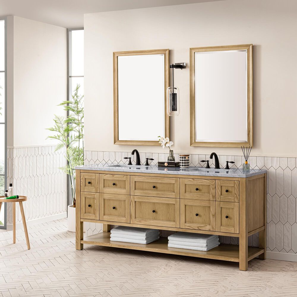 James Martin Vanities Breckenridge 72&quot; Double Bathroom Vanity in Light Natural Oak with 3 cm Carrara White Marble Top and Rectangular Sinks, , large