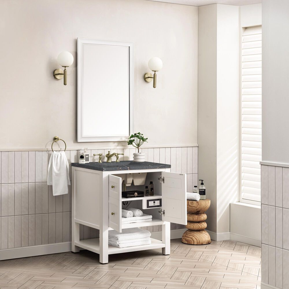 James Martin Vanities Breckenridge 30&quot; Single Bathroom Vanity in Bright White with 3 cm Parisien Bleu Quartz Top and Rectangular Sink, , large