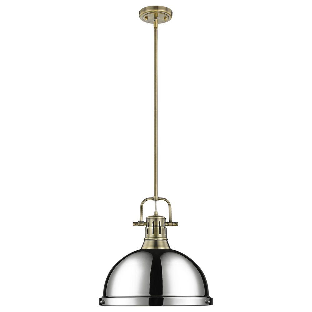 Golden Lighting Duncan Large Pendant in Chrome with Rod in Aged Brass, , large