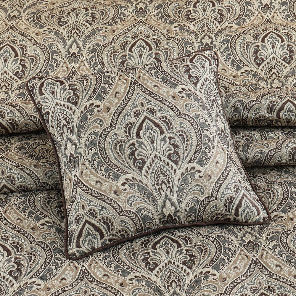 J. Queen New York Maren 18&quot; Square Throw Pillow in Antique Gold, Beige, and Chocolate, , large