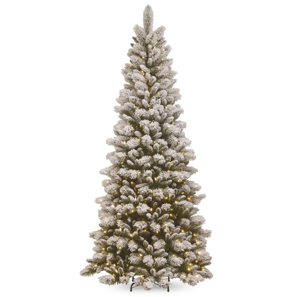 National Tree 7.5" Snowy Westwood Slim Pine Tree with White Lights, , large