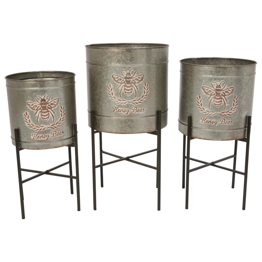 The Gerson Company Round Planters with Stands in Grey (Set of 3), , large