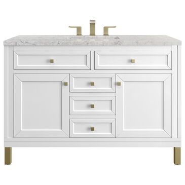 James Martin Vanities Chicago 48" Single Bathroom Vanity in Glossy White with 3 cm Eternal Jasmine Pearl Quartz Top and Rectangular Sink, , large