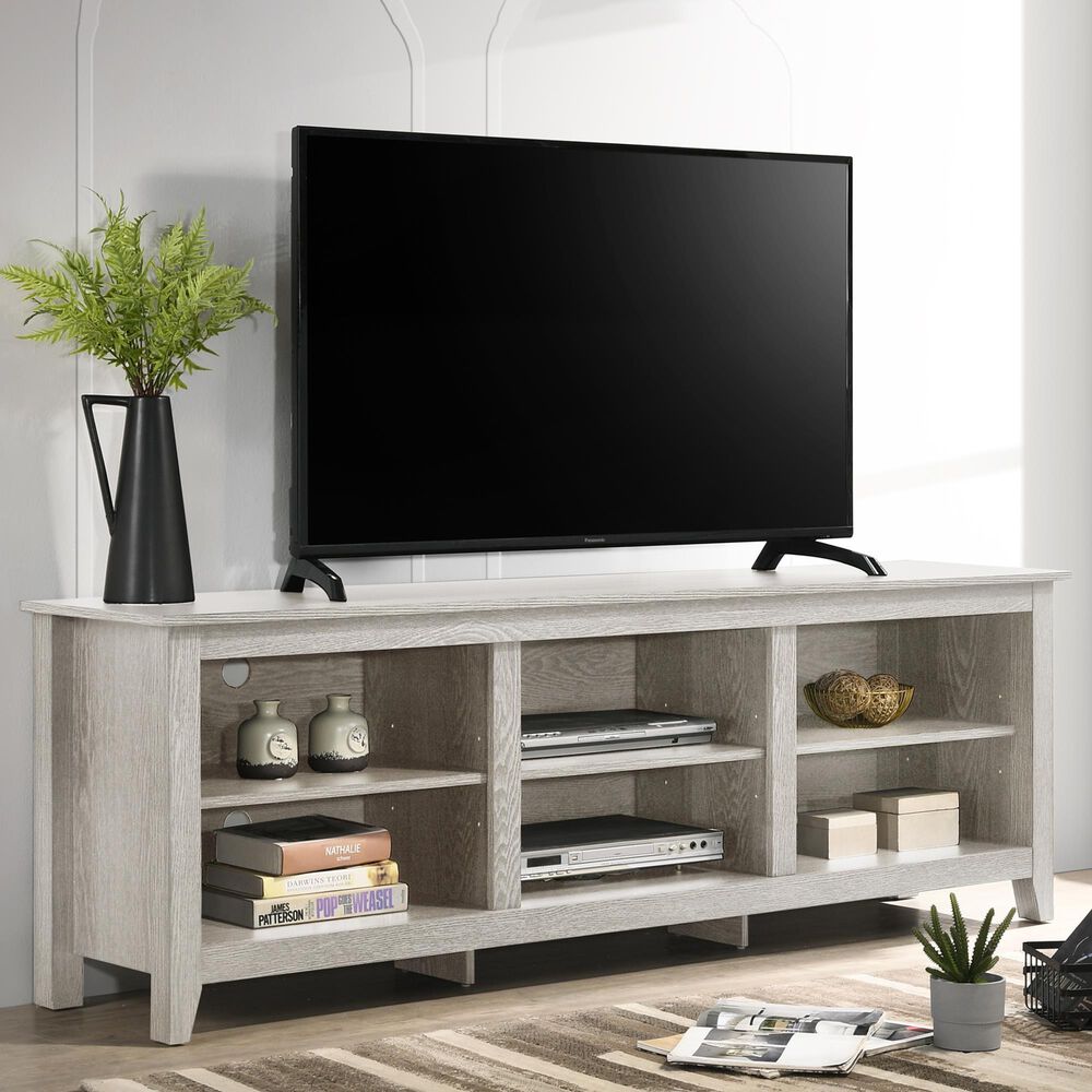 HOMLUX 70" TV Stand with Open Shelves and Adjustable Storage in Light Gray, , large