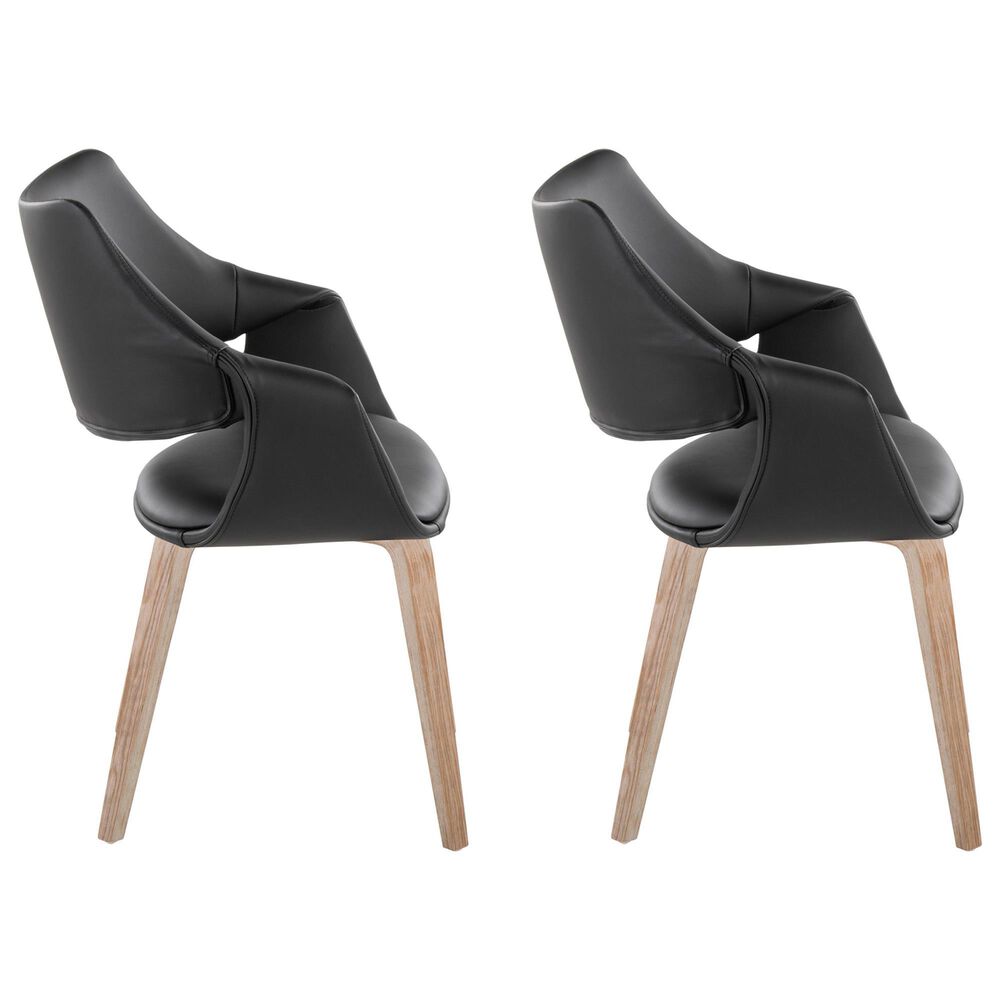 LumiSource Curvo Arm Chair with Black Faux Leather Cushion in Whitewashed Wood (Set of 2), , large