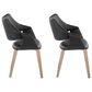 LumiSource Curvo Arm Chair with Black Faux Leather Cushion in Whitewashed Wood (Set of 2), , large
