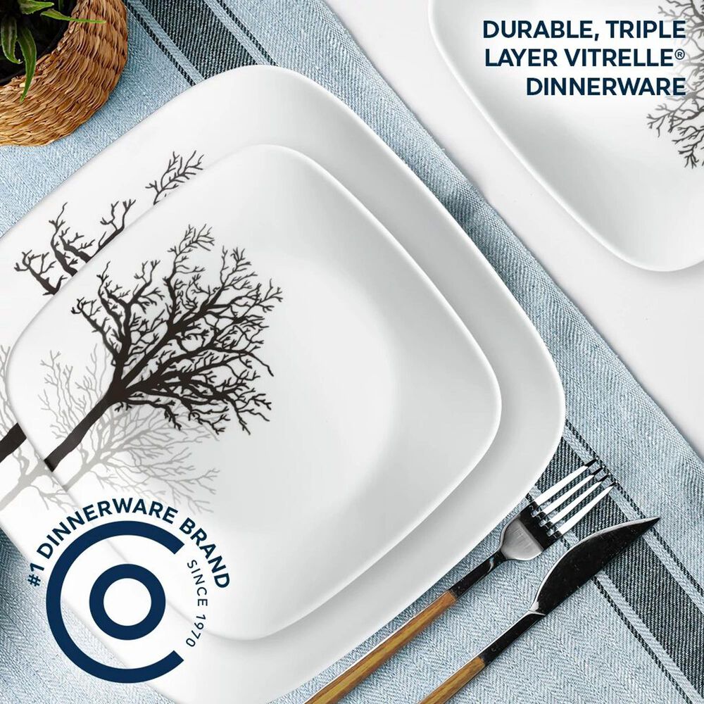Corelle Timber Shadows 12-Piece Square Dinnerware Set in White, Black and Gray, , large