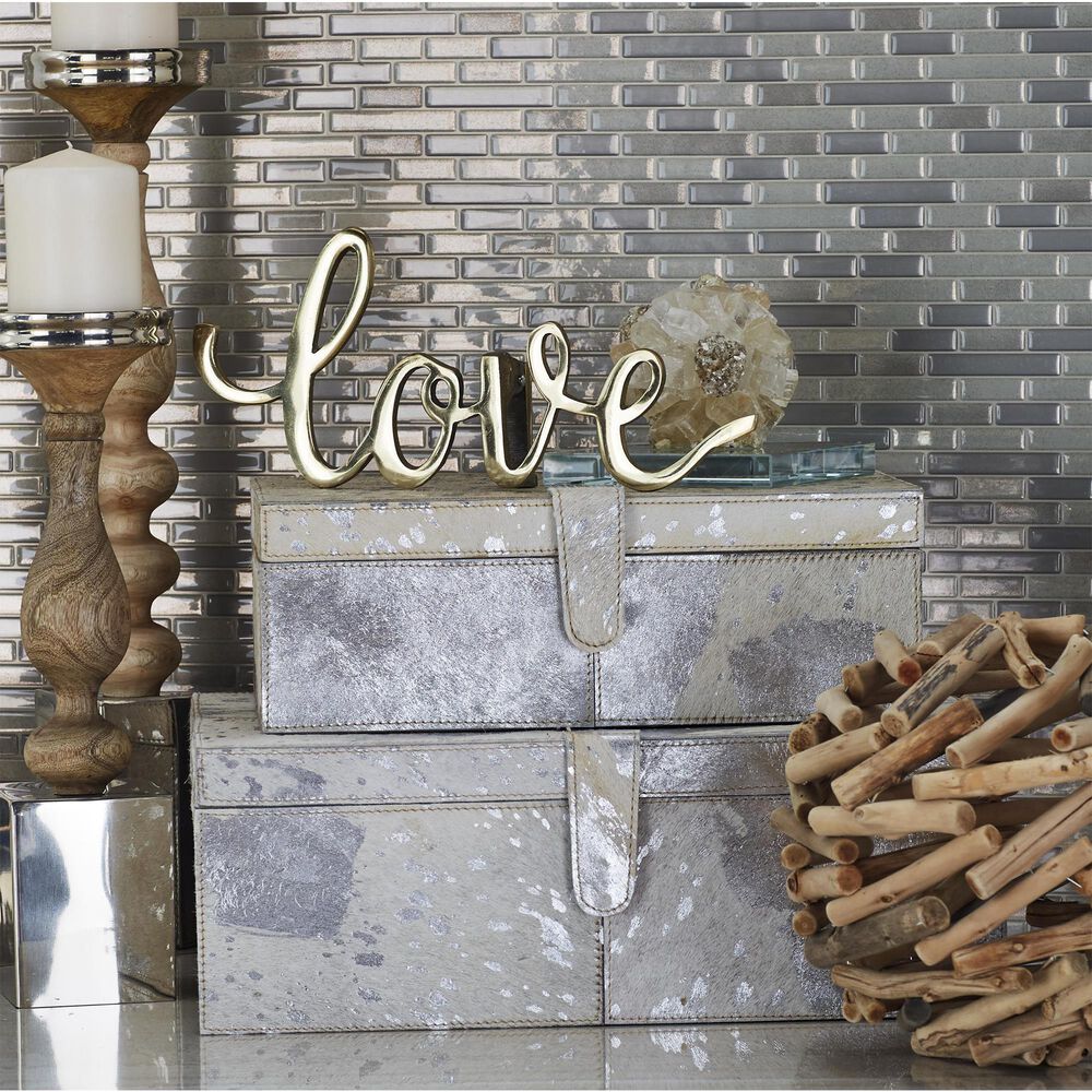Maple and Jade 2-Piece Handmade Cowhide Storage Decorative Box Set in Silver, , large