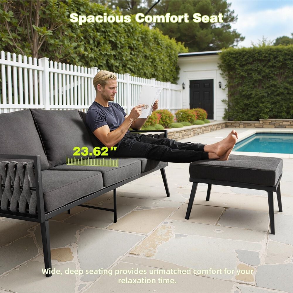 HOMLUX 6-Piece Patio Conversation Set with Woven Sling Fabric in Black, , large
