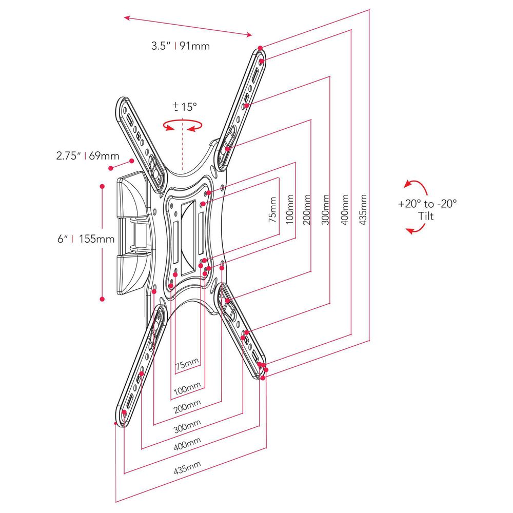 CorLiving 17&quot; x 4&quot; Full-Motion X-Frame TV Wall Mount in Black, , large