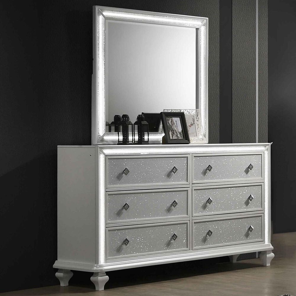 New Heritage Design Stardust 6-Drawer Dresser and Mirror in White and Silver, , large