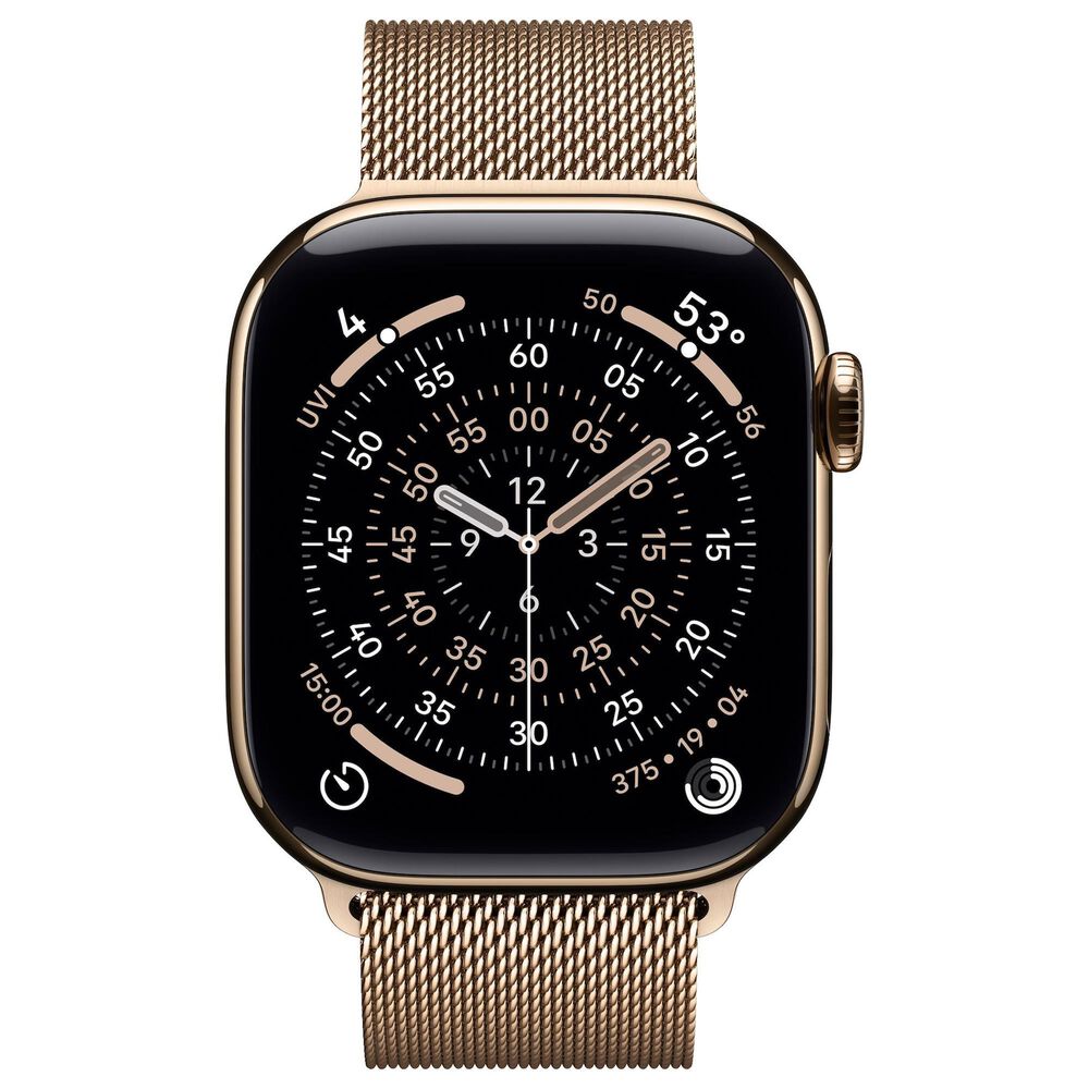 Apple Watch Series 11 (GPS+Cellular) 42mm Titanium Case with Milanese Loop in Gold and 2-Year AppleCare+, , large