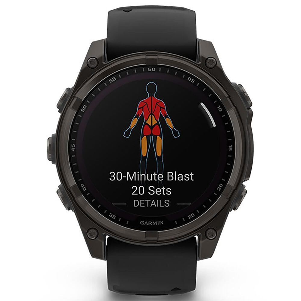 Garmin Fenix 8 Sapphire AMOLED Smartwatch 43mm Carbon Gray DLC Titanium Case with Black and Pebble Gray Silicone Band, , large