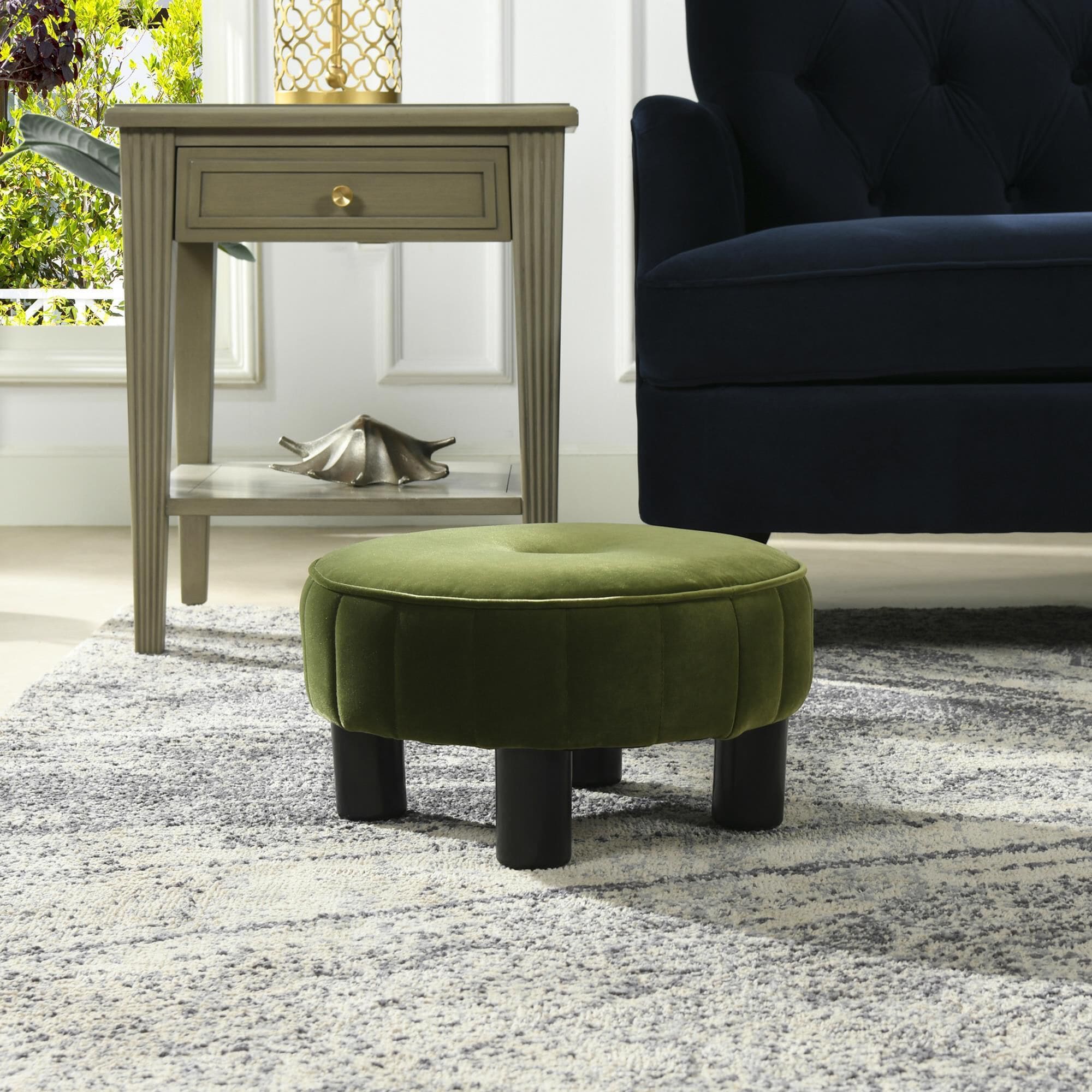 Jennifer Taylor Home Riley Round Footstool Ottoman in Olive Green